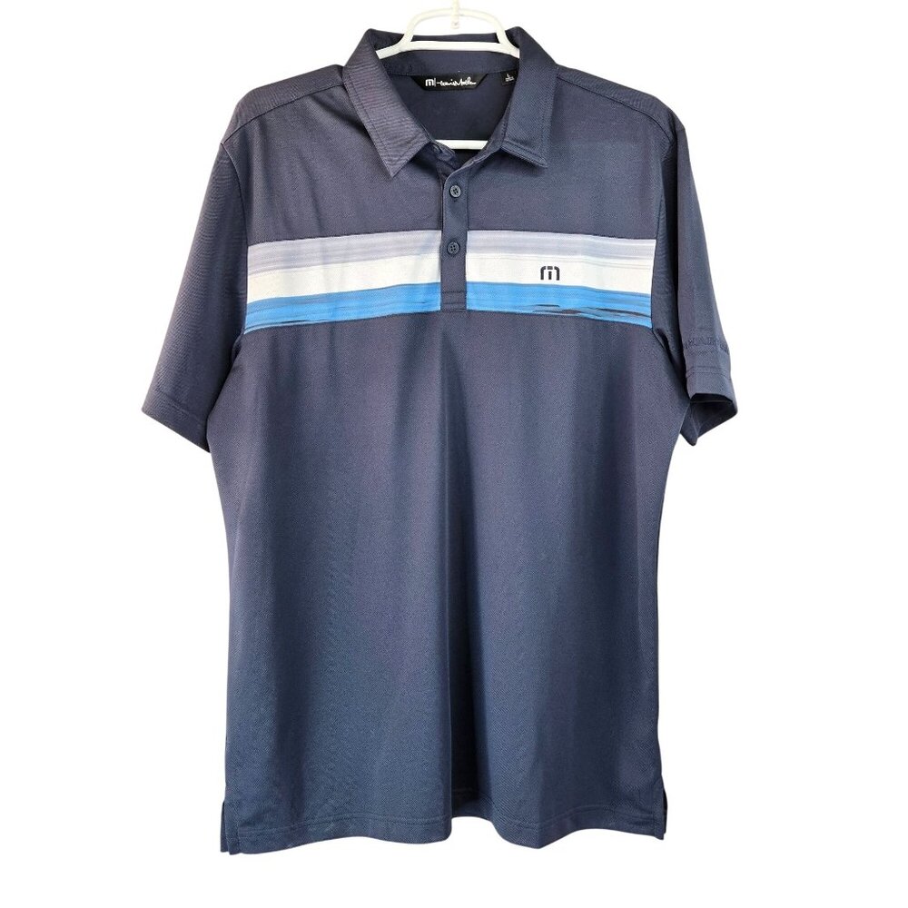 TravisMathew Cabana Chest Stripe Shirt Size Large Blue Golf Ahtleisure Polo Top